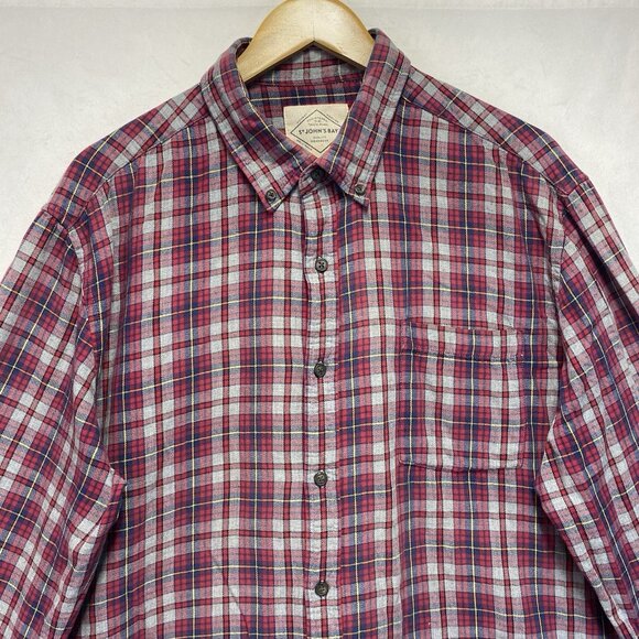 St. JOHN'S BAY Flannel Plaid Button-Down Shirt Men XL Multicolor Single Pocket - Picture 13 of 14